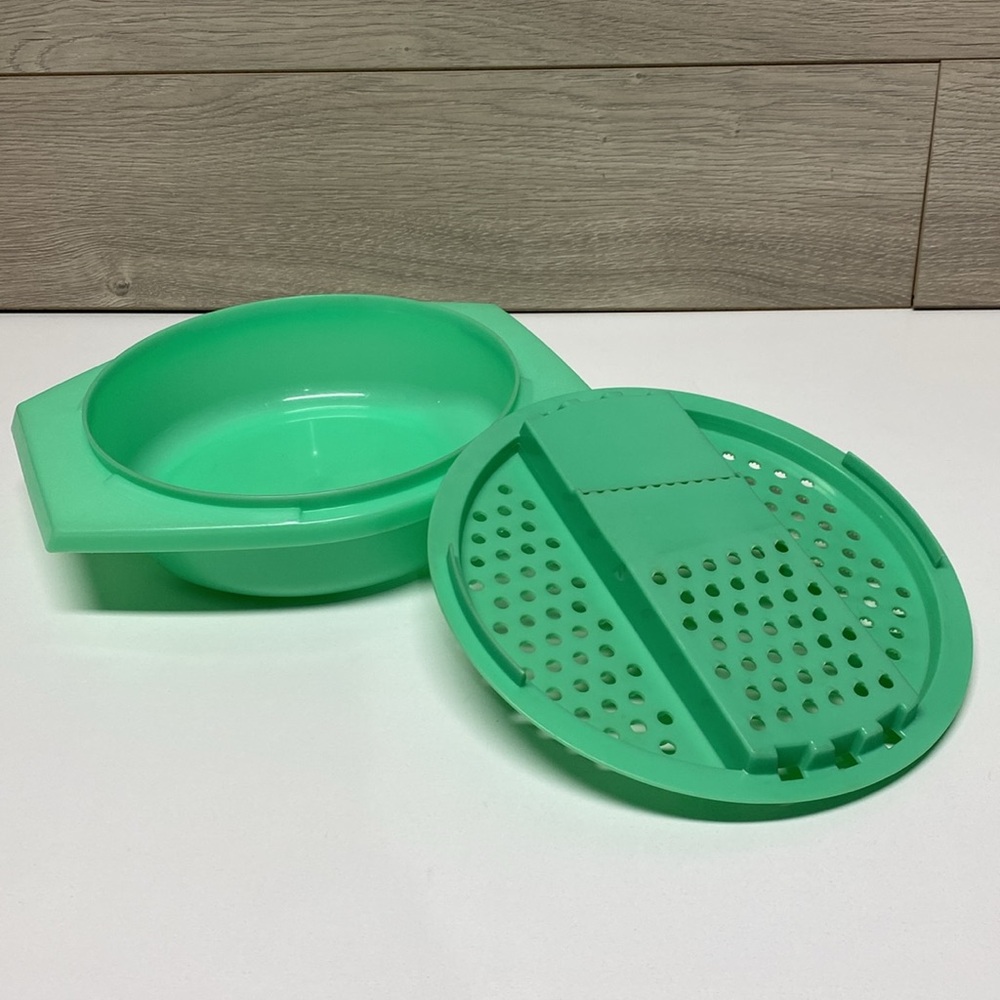 Vintage Tupperware Green Cheese Grater Slicer & Bowl